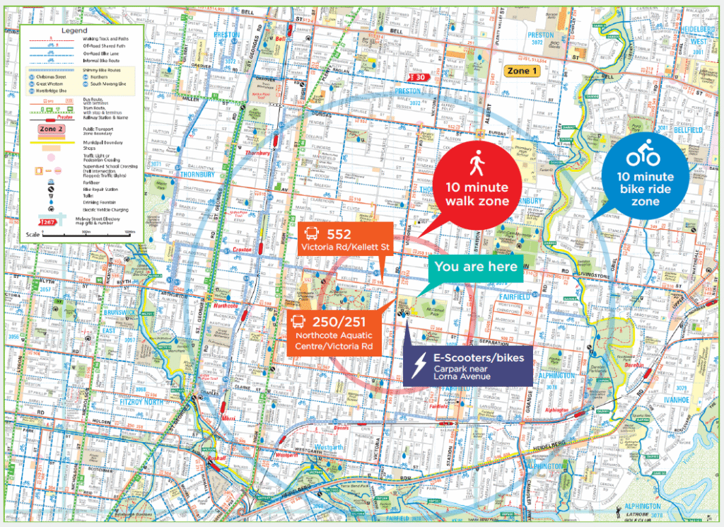 Local map showing different transport options available around NARC