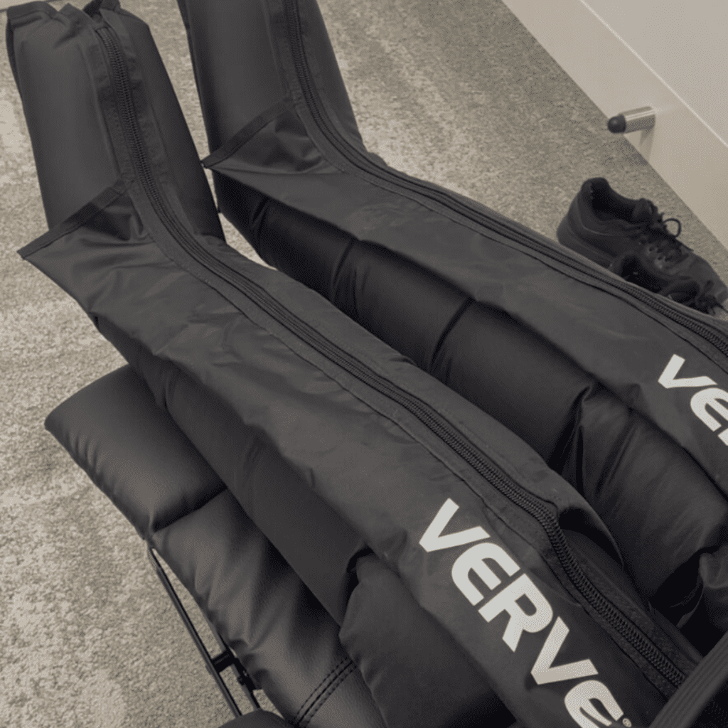 Person in compression boots at Northcote